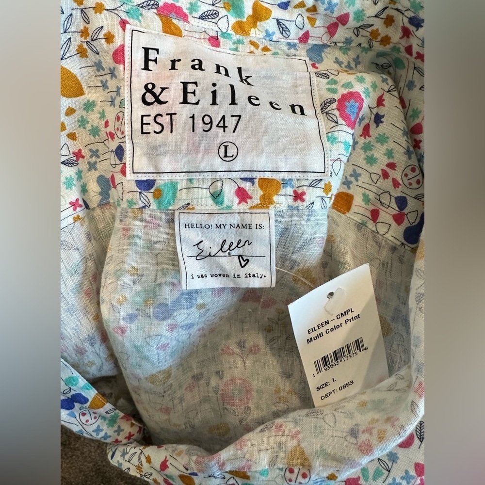 NWT Frank & Eileen Eileen 100% Italian Linen Floral Butterfly Large - Picture 6 of 8